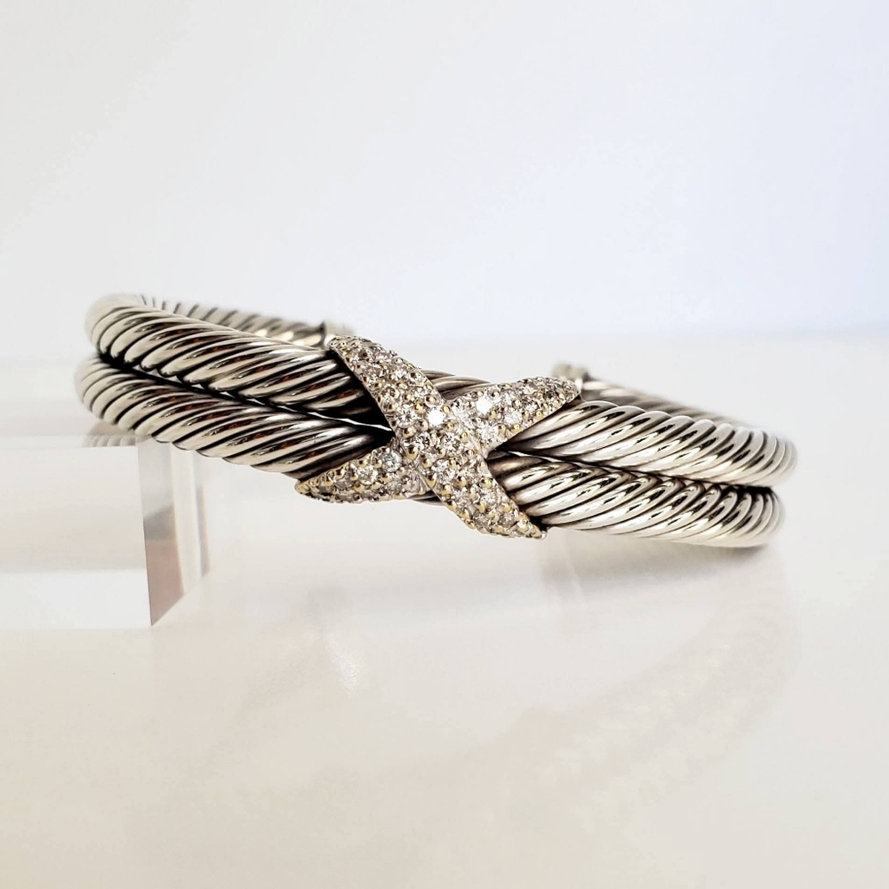 David Yurman Double Cable Diamond X Bracelet with 18k Gold